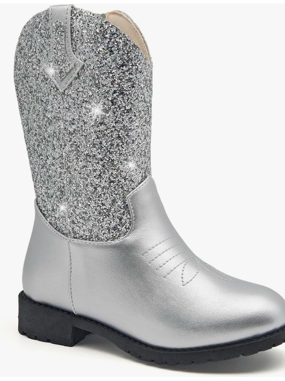 Girls' Silver Glitter Cowboy Boots - Stylish Kids Western Boots